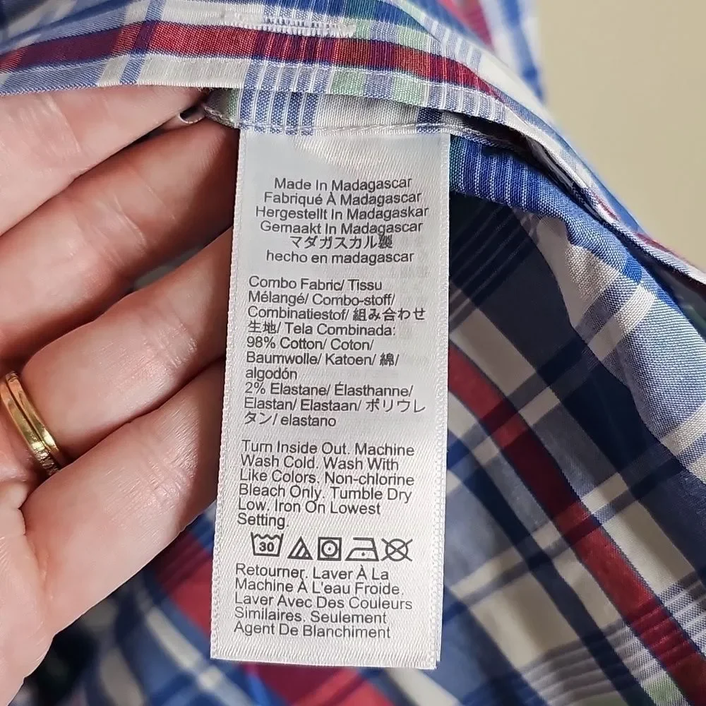 J. Crew Slim Untucked Blue and Red Plaid Long Sleeve Casual Button Down Shirt‎ L